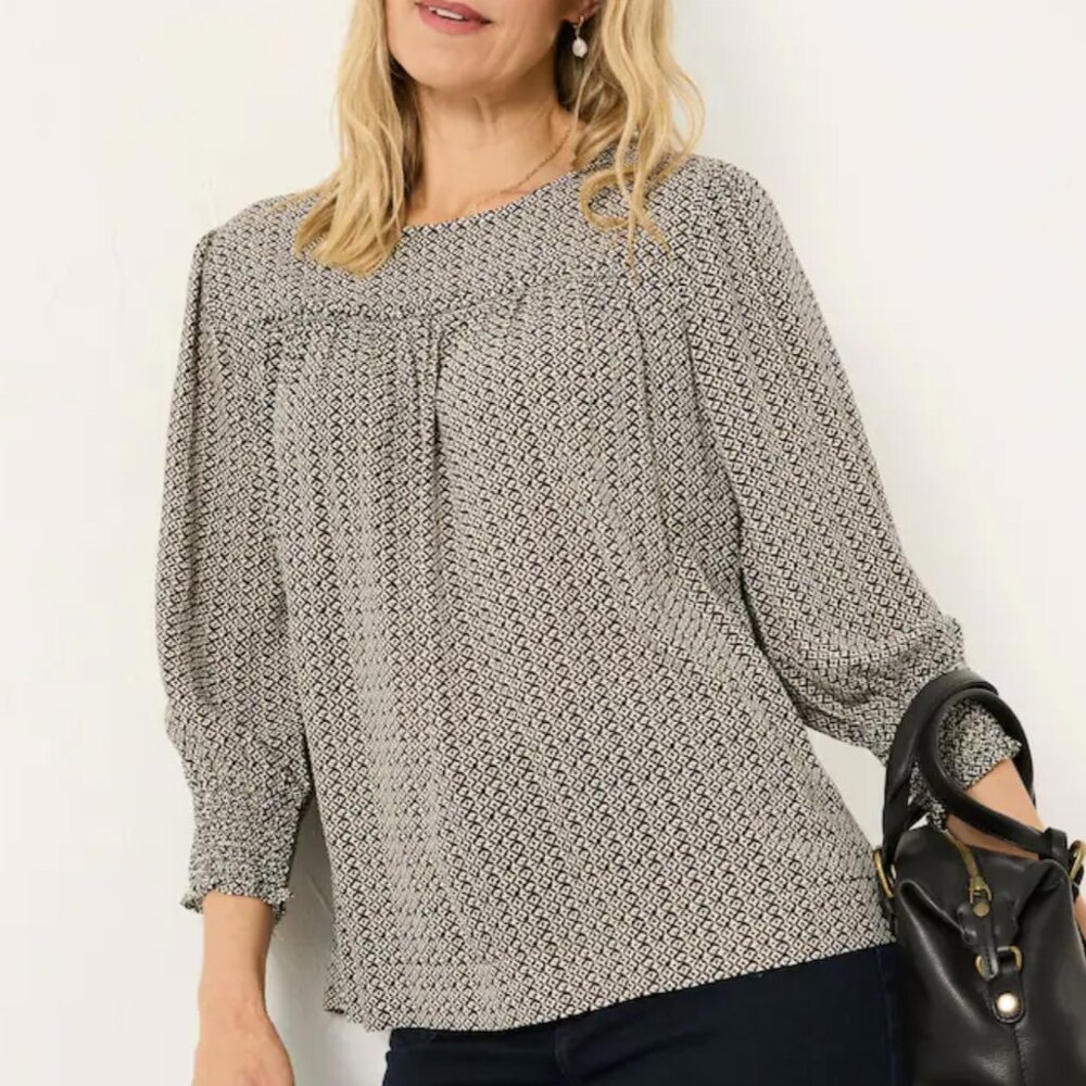 SALE Fatface Shelley Dark Natural Ikat Geo Blouse - US 2 - UK 6